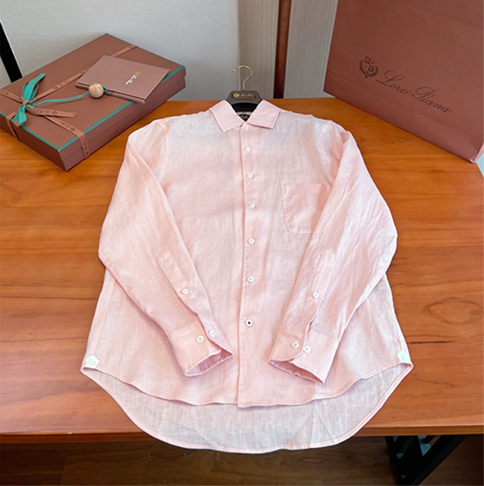 loro piana pure natural linen lapel collar long sleeve front button casual shirt